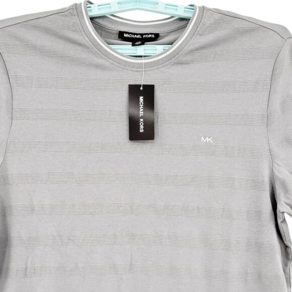 NWT Michael Kors Men's Striped Short Sleeve Crew Neck Grey T-shirt Size L - Picture 3 of 9